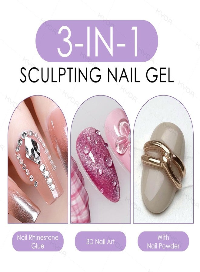 KYDA 2 Pcs 10ml Clear 3D Sculpting Nail Gel, 3-in-1 Sculpture Nail Art Gel for Carving Painting and Molding, Rhinestone Glue for Gems Diamond Jewelry Decoration - Image 2